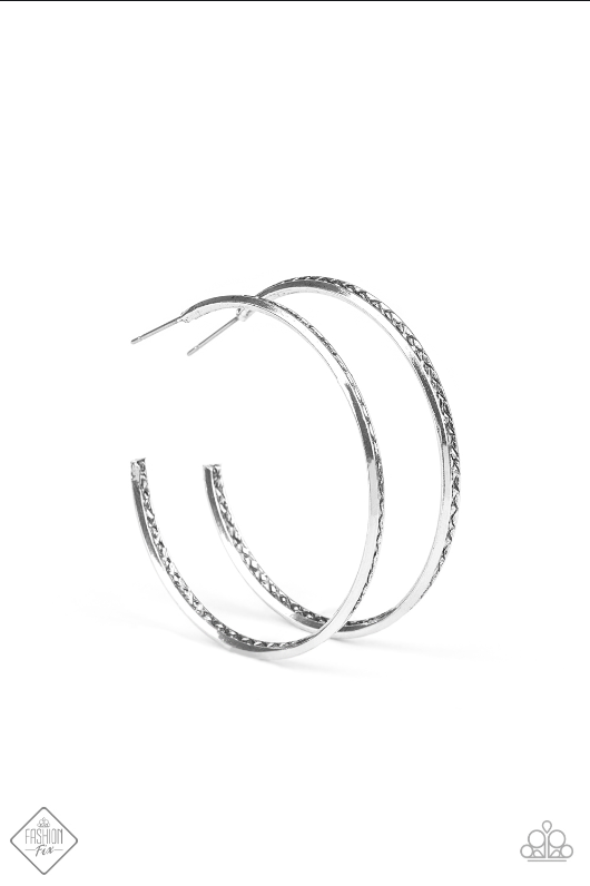 Paparazzi Texture Tempo – Silver Chiseled Texture Hoop Earrings